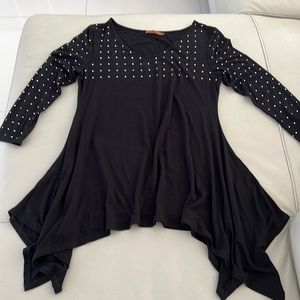 Black Long Sleeve Studded Swing Top